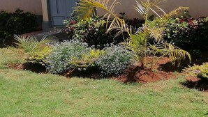 A landscaped garden with various plants and shrubs, a grassy lawn, and a building in the background. - The Rhine Guest House-Eldoret (Eldoret)