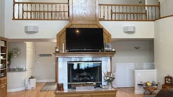 Smart TV, fireplace, DVD player, foosball