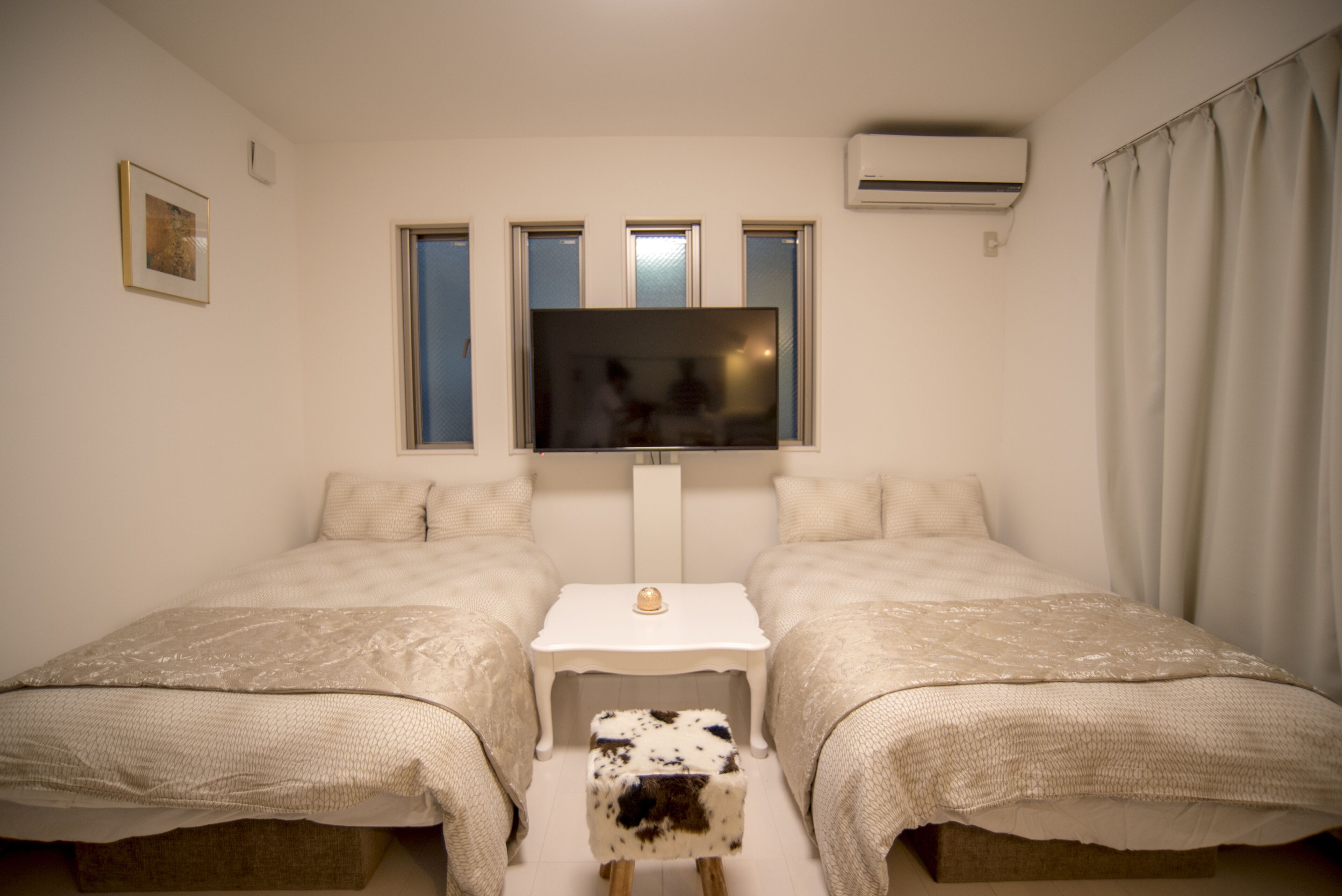 50-inch flat-screen TV with cable channels, TV, DVD player