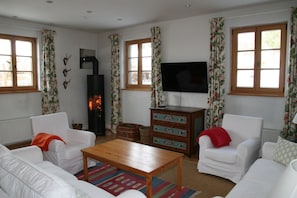 TV, fireplace - Vacation apartment with park-like garden in a central location (Altaussee)