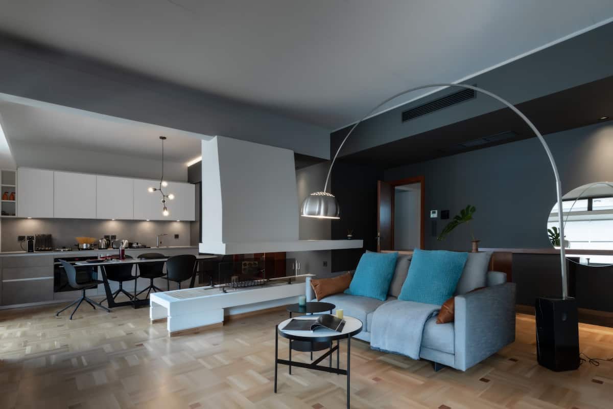 Grey and White Two Bedroom Apartment Free Parking | Living area | 42-inch flat-screen TV with satellite channels, LED TV, Netflix