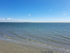 A beach with clear water, a sandy shore, and a distant shoreline. - 4 Star Holiday Home in Fano (Fano)