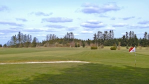 A golf course with a sand bunker and a flag marking the hole. - 6 Person Holiday Home in Toftlund (Toftlund)