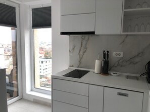 Frigorífico, microondas, horno y placa de cocina
