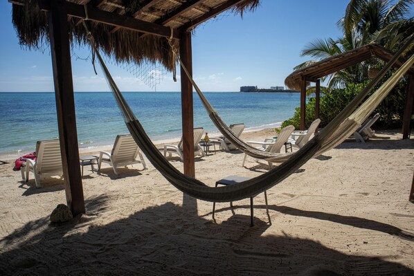 On the beach, beach towels