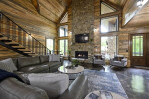 TV, fireplace, video games, DVD player