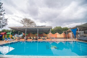 Outdoor pool, sun loungers
