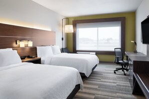 A hotel room with two beds, a desk, a chair, a TV, and a large window. - Holiday Inn Express & Suites Madison West - Middleton by IHG (Middleton)