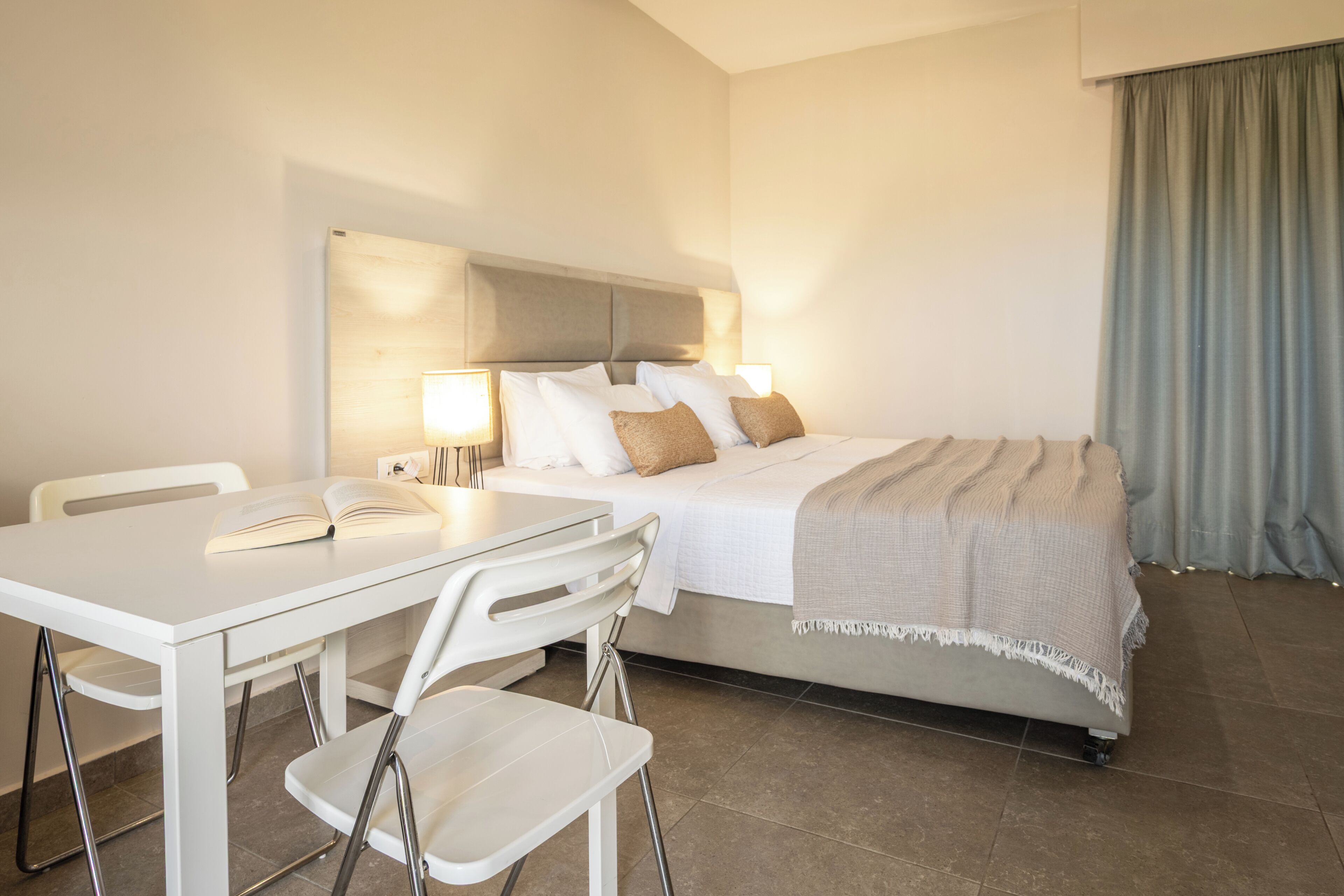 Memory-foam beds, desk, soundproofing, iron/ironing board