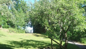 A grassy area with trees and a gravel path. - 5 Person Holiday Home in Mariefred (Mariefred)
