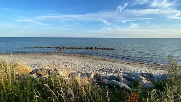 A coastal landscape with a rocky shoreline, calm sea, and clear sky. - 4 Star Holiday Home in Stege (Stege)