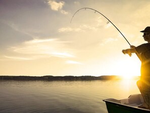 A person fishing from a boat at sunset. - Holiday Home in SÃ¤len (Lima)