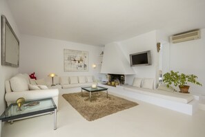 TV, fireplace
