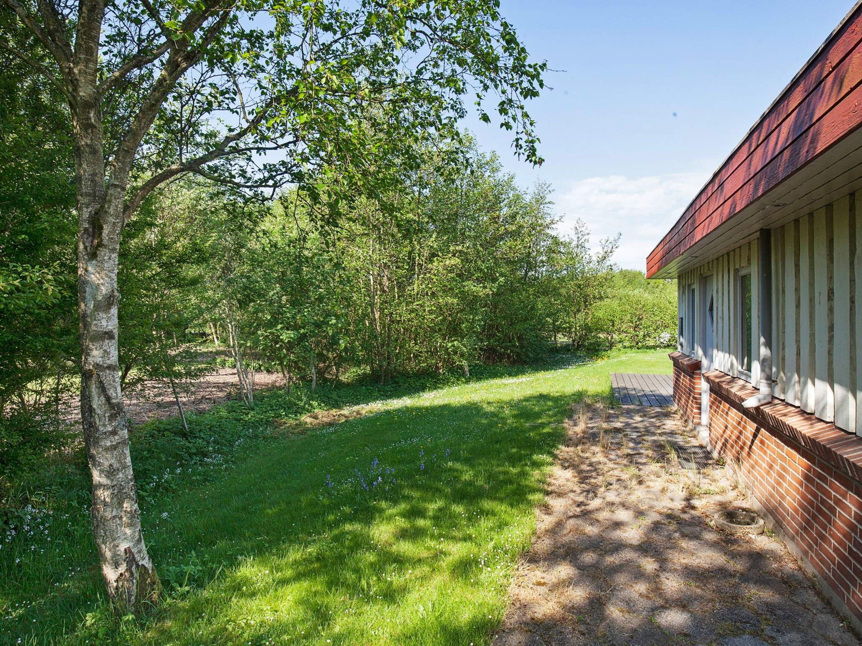 A pathway leading to a building with a brick foundation and white trim.
