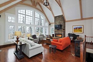 Smart TV, fireplace, DVD player, books