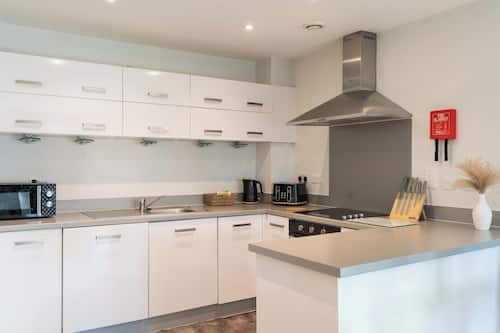 Departamento estándar, 2 habitaciones, cocina | Cocina privada | Refrigerador con congelador, microondas, horno y parrilla de estufa