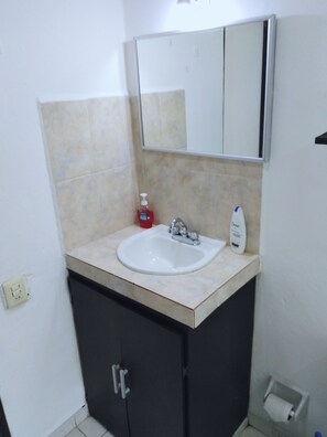 Towels, shampoo, toilet paper