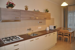 Appartement | Cuisine privée | Grand réfrigérateur, micro-ondes, four, plaque de cuisson