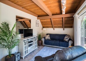 TV, fireplace, DVD player, books - Romantic A-Frame Beach Cottage, Blocks to the Beach, Deck, Fireplace and Firepit (Rockaway Beach)