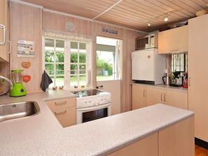 Fridge, microwave, coffee/tea maker, highchair