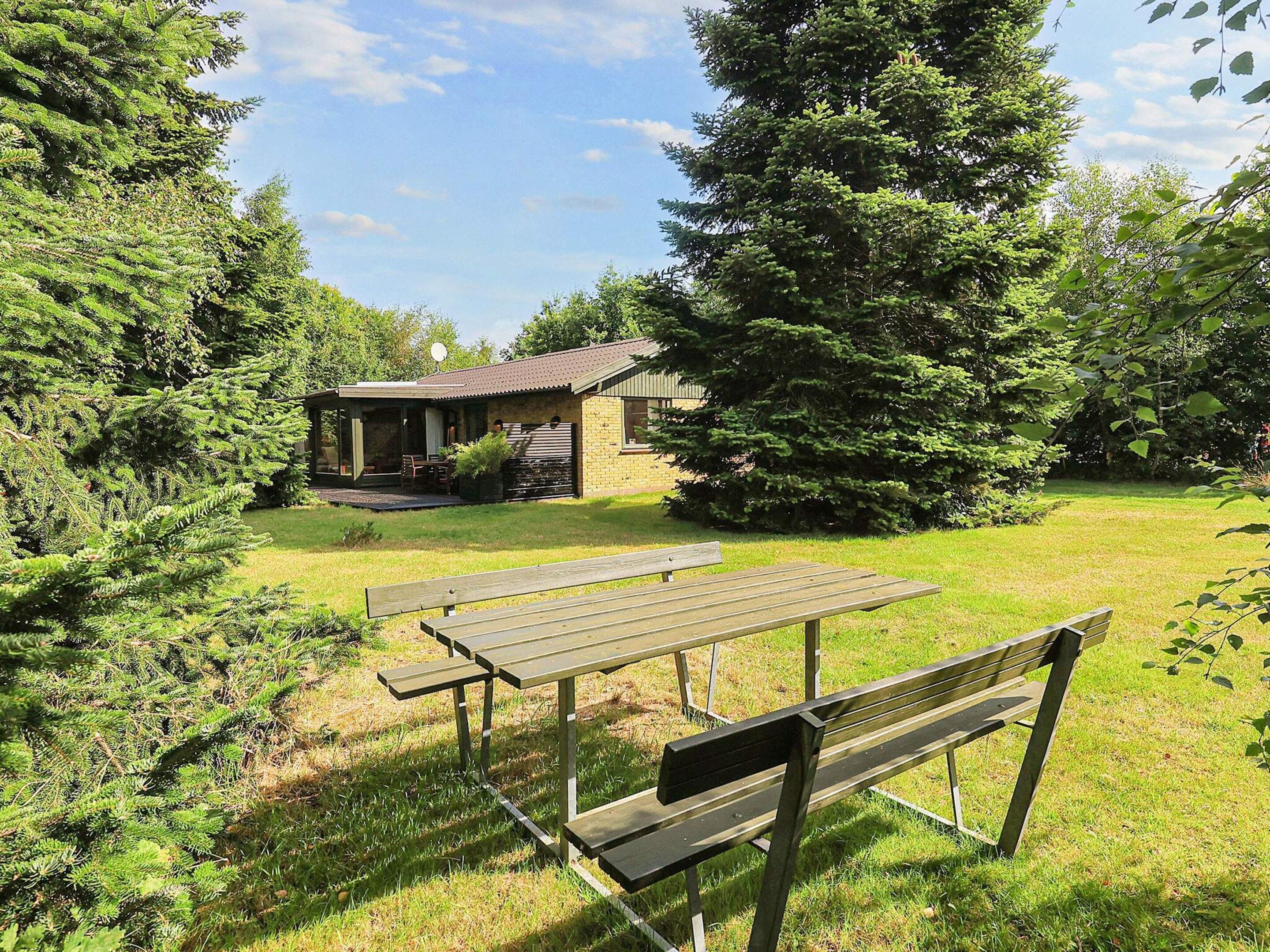 Un chalet rustique doté d’une terrasse, entouré d’une forêt dense.