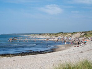 A beach with a pier extending into the water, sandy shores, and a clear sky. - 5 Star Holiday Home in Frederiksvaerk (Frederiksvaerk)