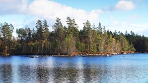 A calm lake surrounded by dense forest. - 6 Person Holiday Home in Hallabro (Hallaröd)