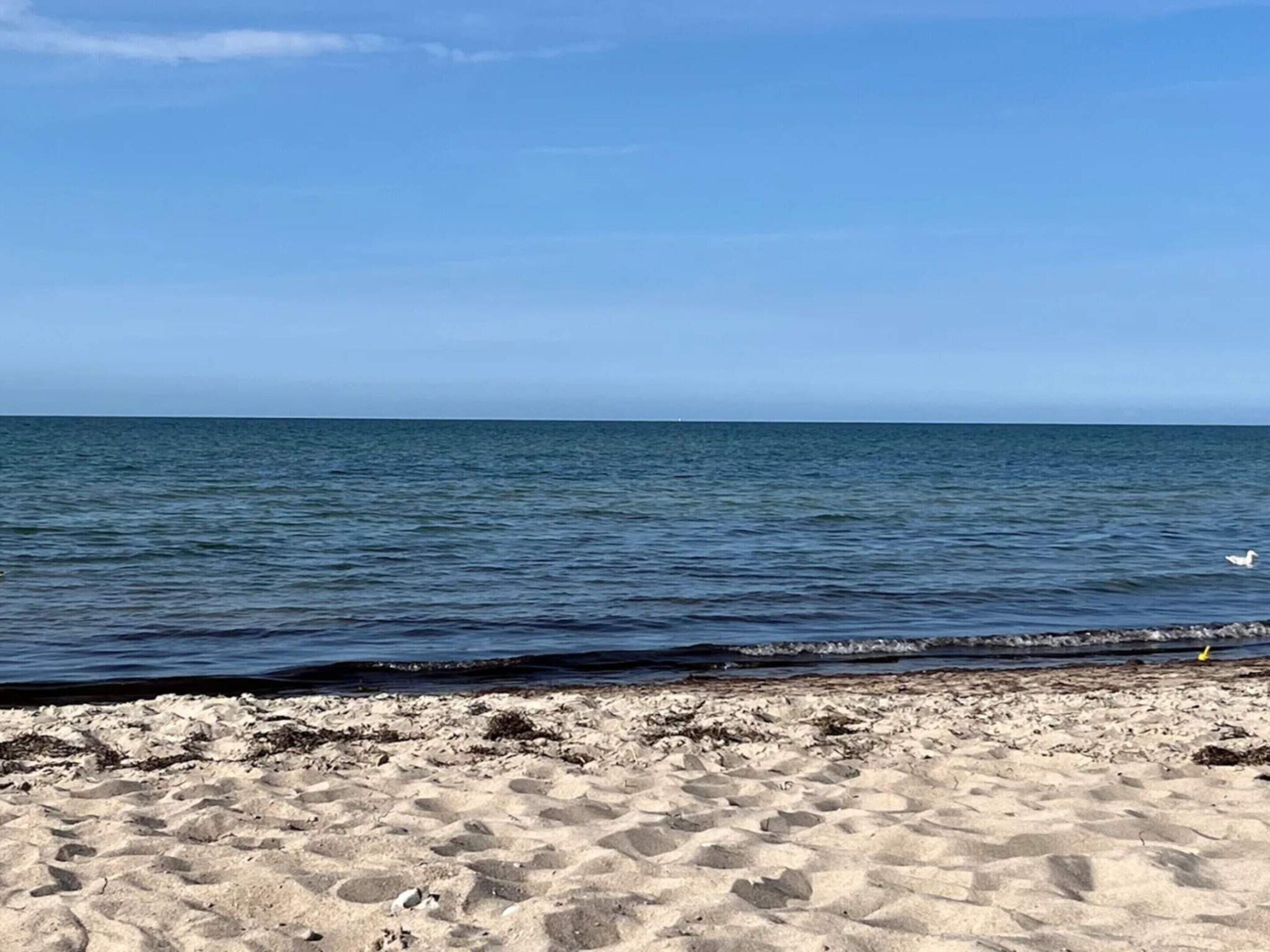 A beach with sand and water.