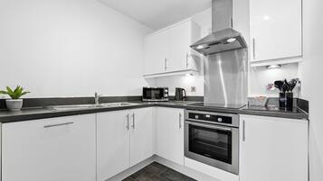 Business Apartment, 1 Bedroom, Kitchen, City View | Private kitchen | Full-sized fridge, microwave, oven, stovetop