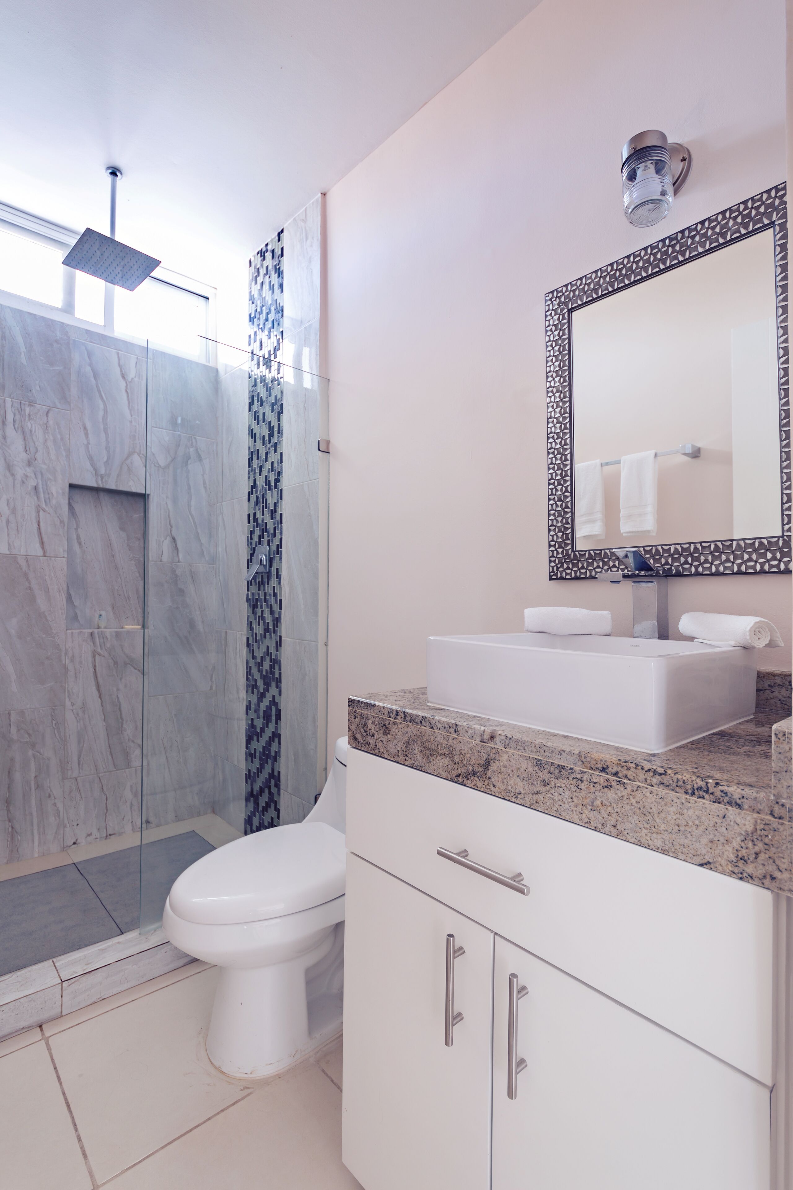 studio | bathroom | shower, hair dryer, towels, soap