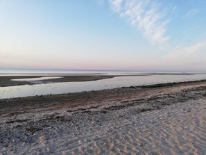 A beach with a wide expanse of sand and water, a clear sky, and distant horizon. - 5 Star Holiday Home in Allingabro (Allingåbro)