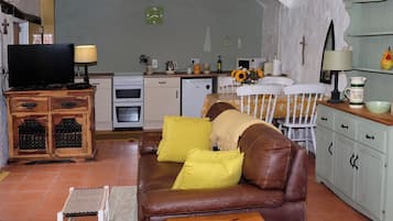 تلفزيون بحجم 30-بوصة يعرض قنوات تلفزيونية رقمية، مدفأة