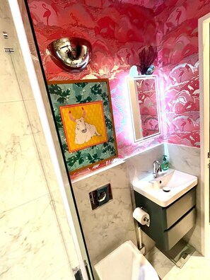 Hair dryer, towels, toilet paper