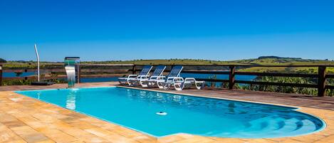 Outdoor pool, sun loungers