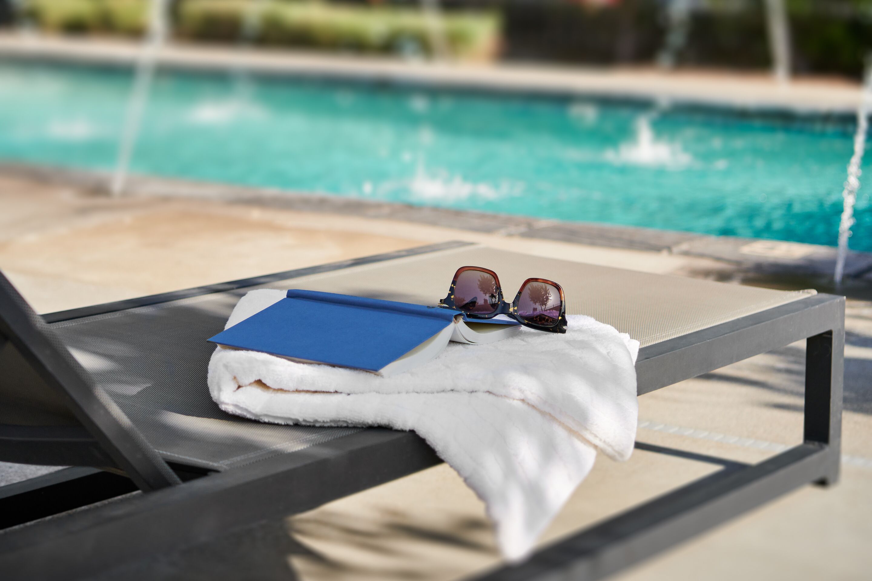 outdoor pool, pool loungers