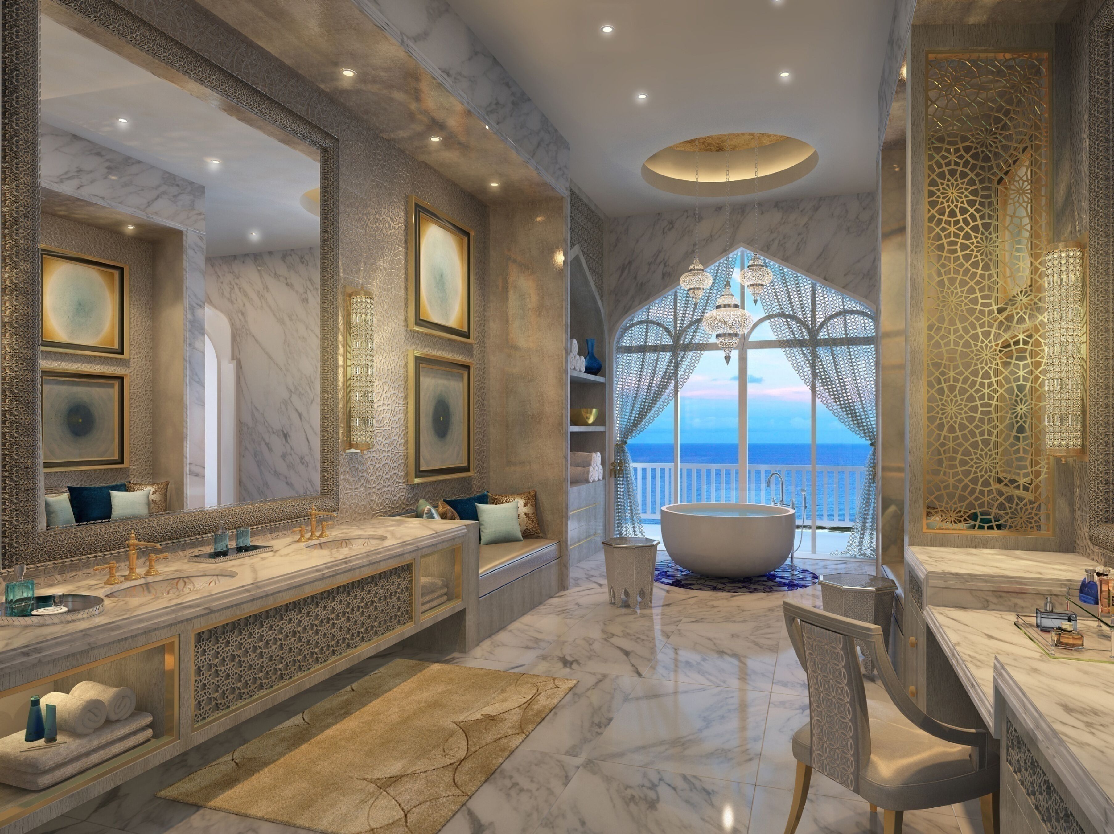 separate bathtub and shower, designer toiletries, hair dryer, bathrobes