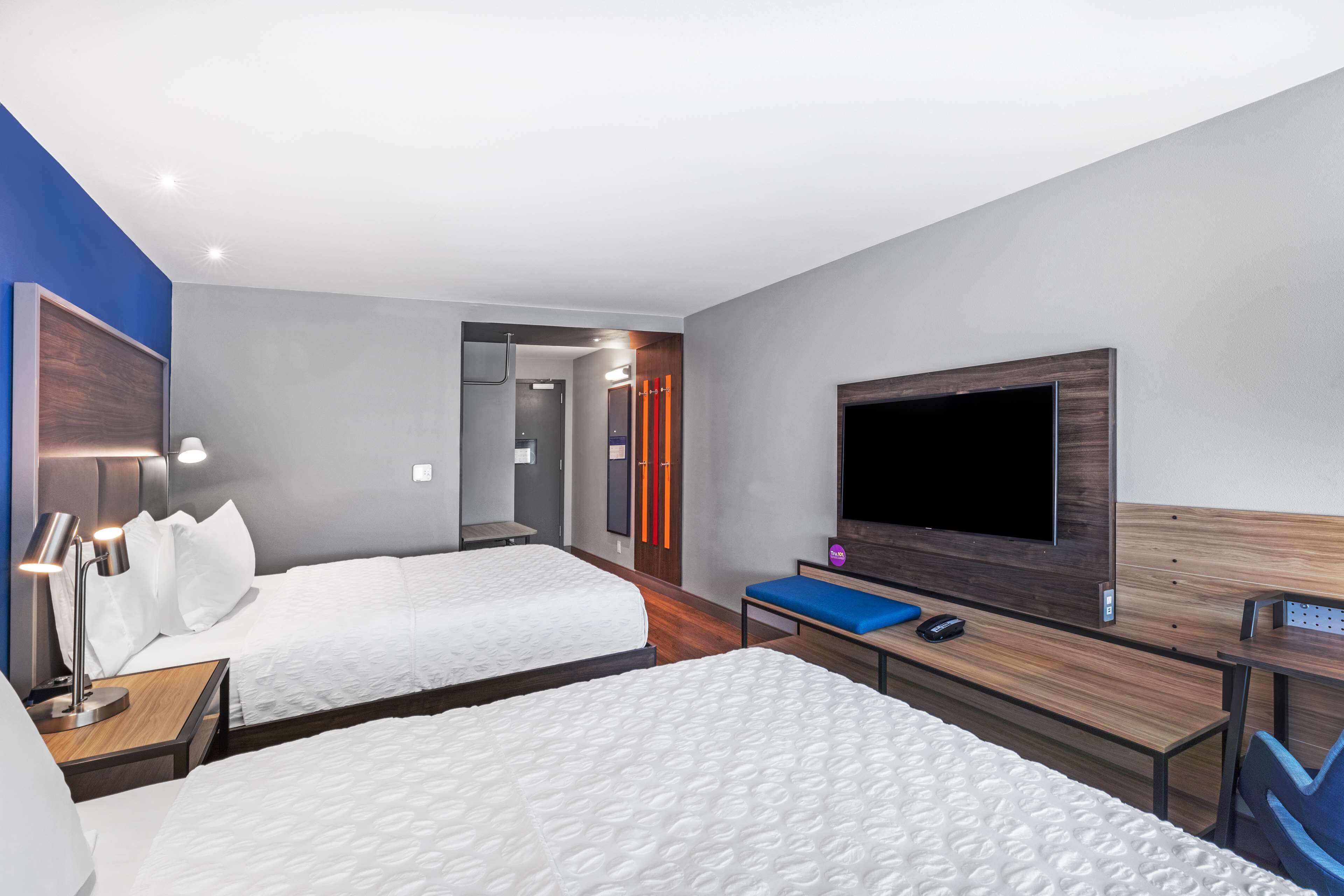 room, 2 queen beds | desk, laptop workspace, blackout curtains, iron/ironing board