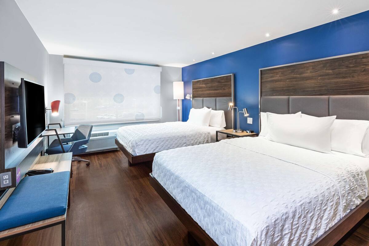 room, 2 queen beds | desk, laptop workspace, blackout curtains, iron/ironing board