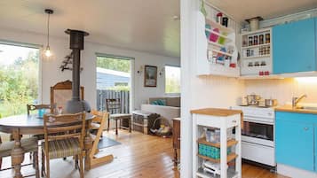 Fridge, microwave, stovetop, high chair