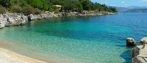 On the beach, sun loungers, beach towels