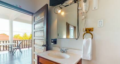 Two studios w/ ocean views, deck, partial AC & free WiFi - close to the beach