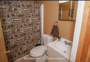 Ensemble douche/baignoire, sèche-cheveux, serviettes fournies, savon