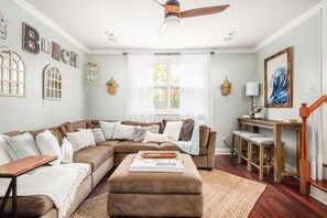 Smart TV, table football, stereo, computer monitors