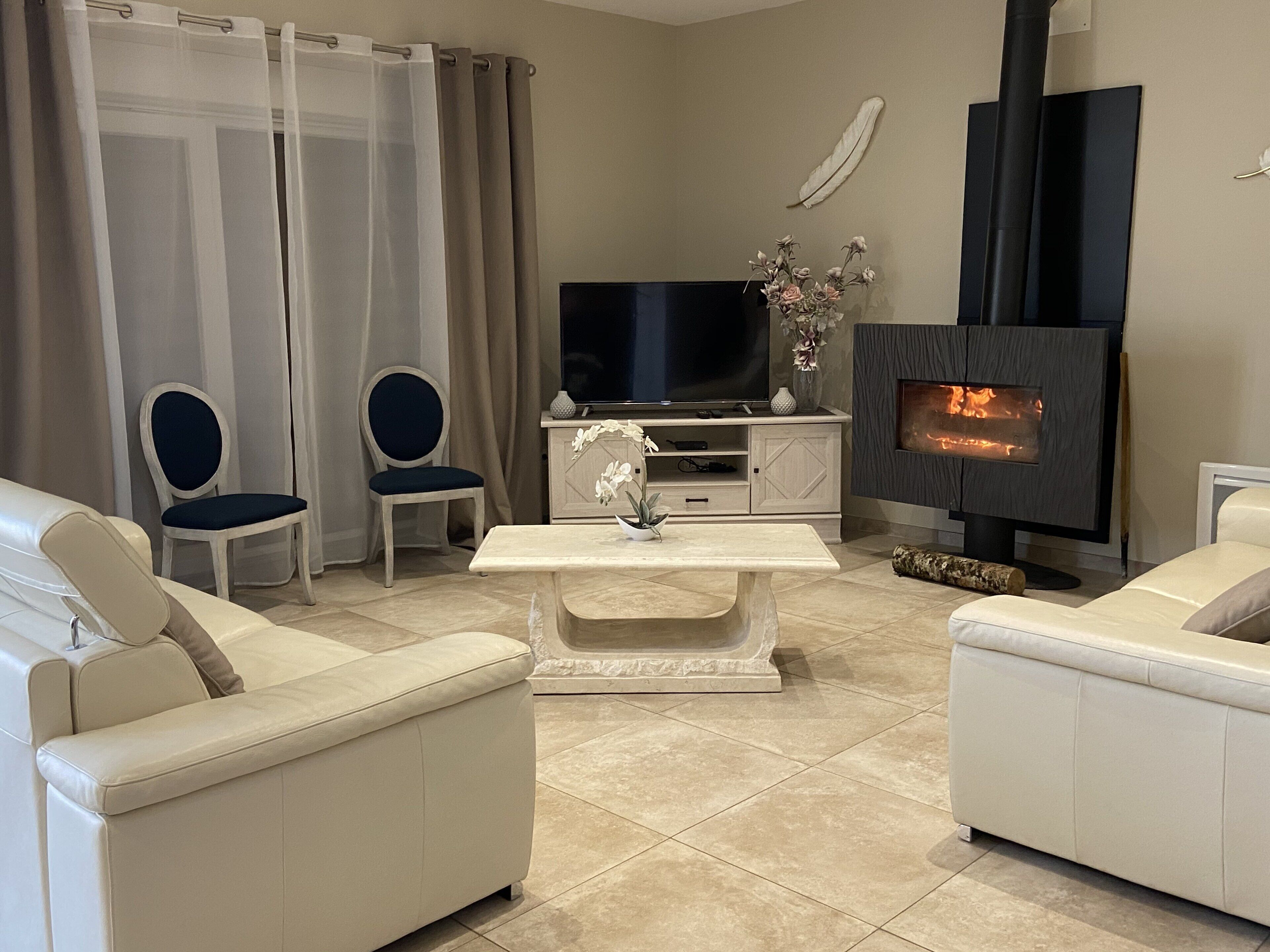 Fernseher, Kamin, Tischtennisplatte