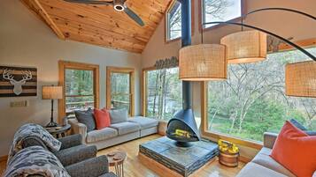 Smart TV, fireplace, video games, DVD player