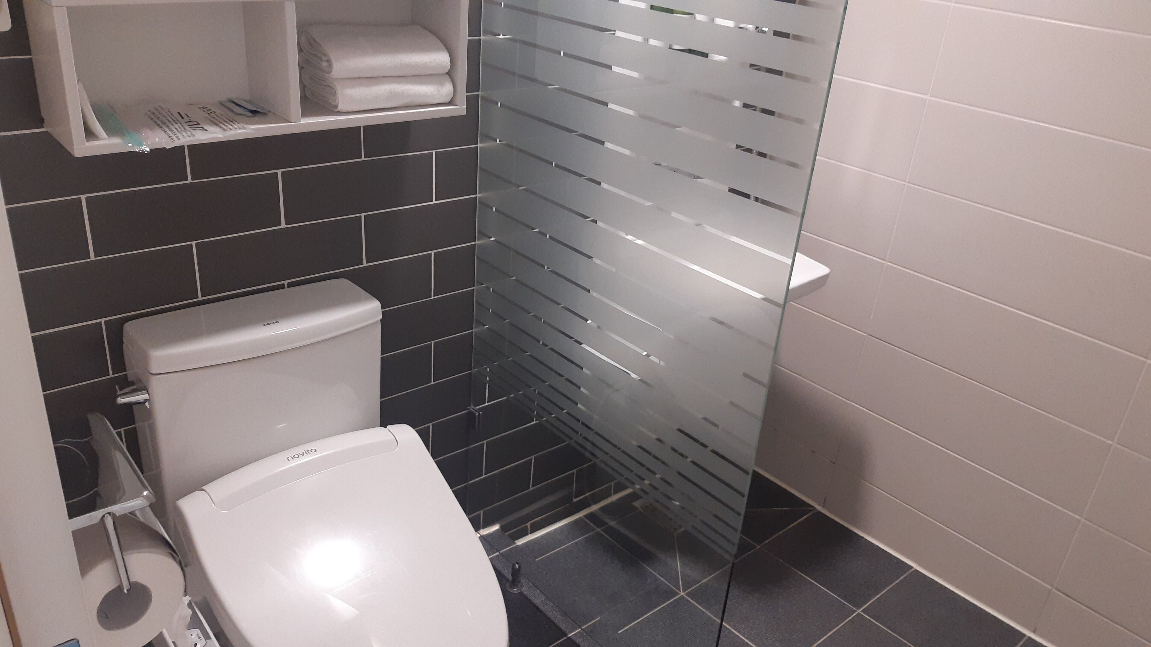 shower, free toiletries, hair dryer, slippers