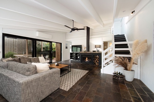 Main living with wood fireplace