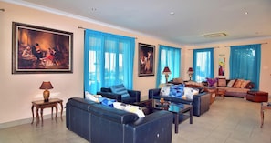 Villa, 5 Bedrooms, Smoking, Private Pool | Living area | Books - Amazing Luxury Villa, Enormous Heated Pool Jacuzzi, Gym, Games Room In Paphos, (Argaka)