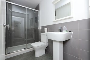 Regadera, amenidades de baño gratuitas, secadora de cabello, toallas 