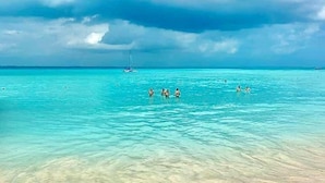 A beach with clear turquoise water and a sandy shore. - Rent Private Apartment With Pool and Parking (Playa del Carmen)